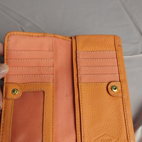 Vtg Fossil Women's Pebbles Leather Pink/Salmon Leather Wallet - Picture 5 of 16